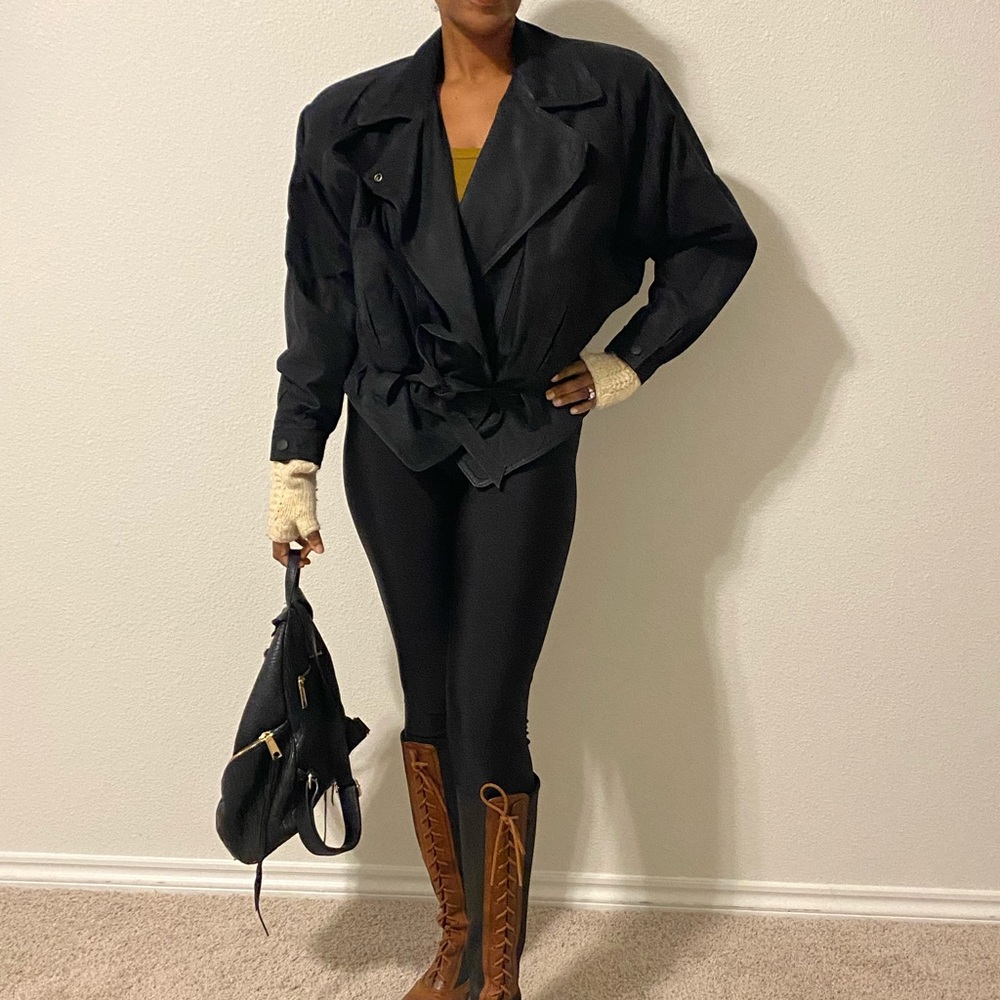Cute genuine leather vintage black bomber jacket